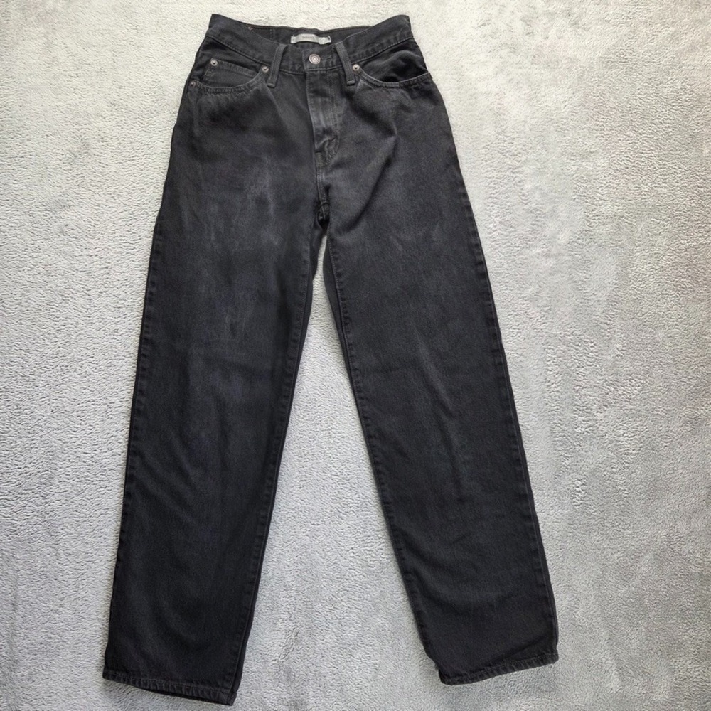 Levis Jeans Womens 24 Black 94 Baggy Straight Mid‎ Rise Faded Denim
